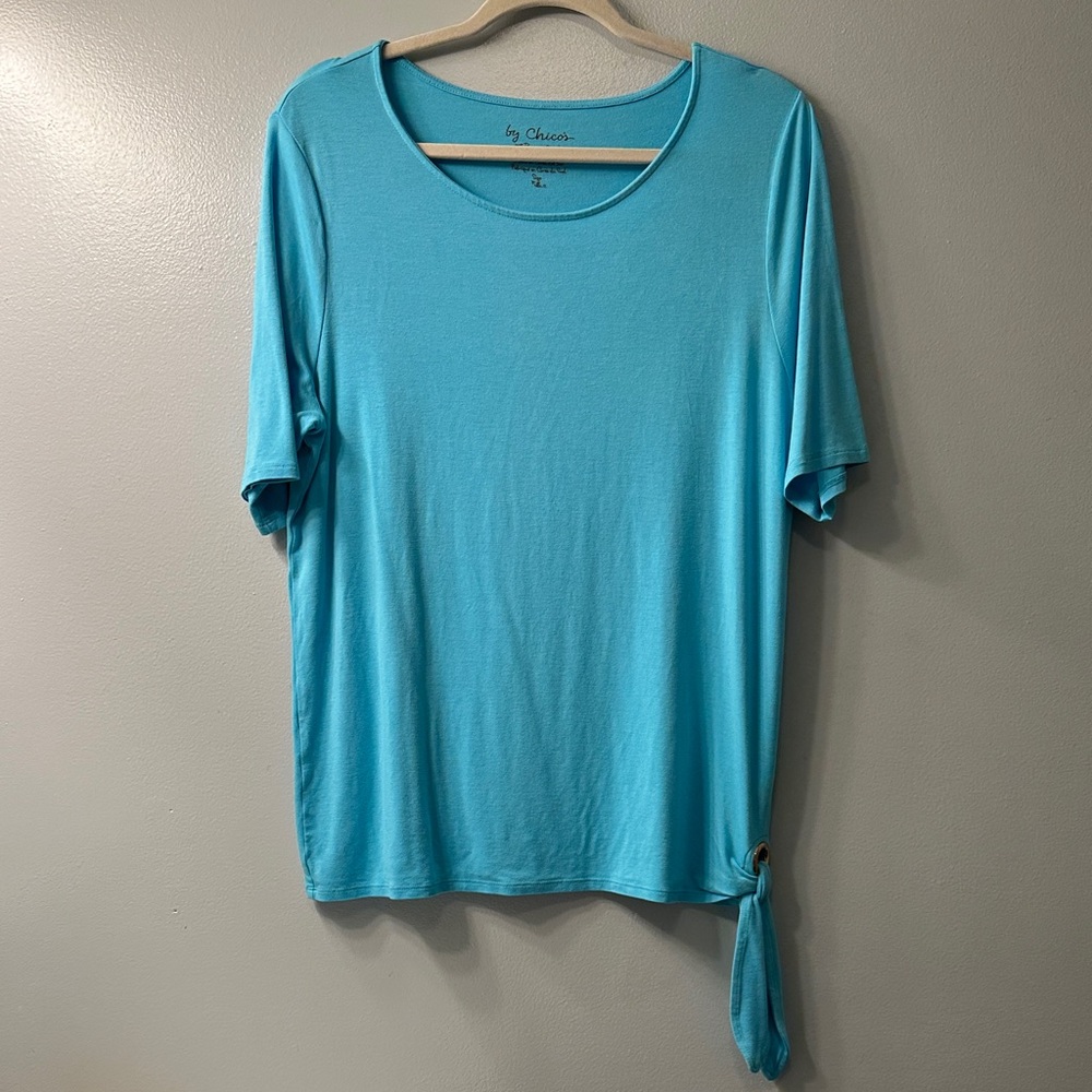 Chico's Turquoise Short Sleeve Top with Tie Detail